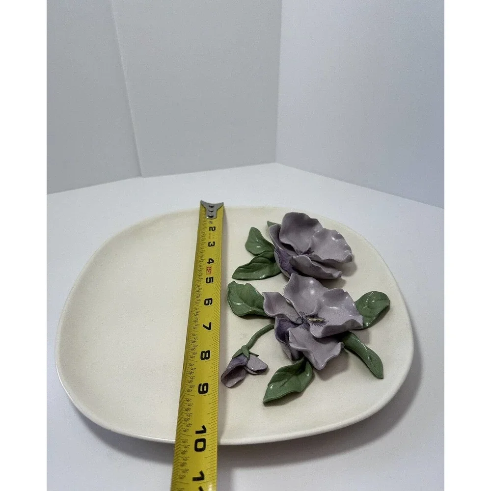 Pottery Art Square Plate With Purple‎ Flowers